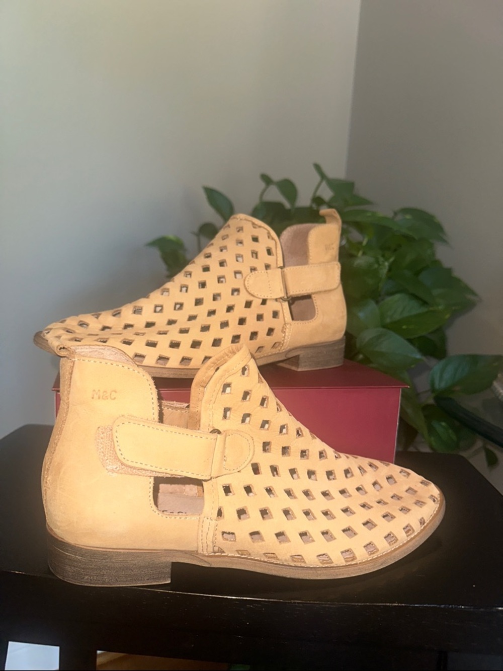 Musse & Cloud Tan Laser-Cut Suede Ankle Booties